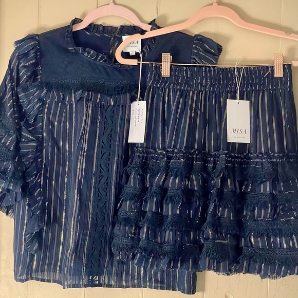 MISA Los Angeles NWT Ashlyn Top and Giulia Bottom Set in XS Beachy Boho Metallic - Picture 2 of 12